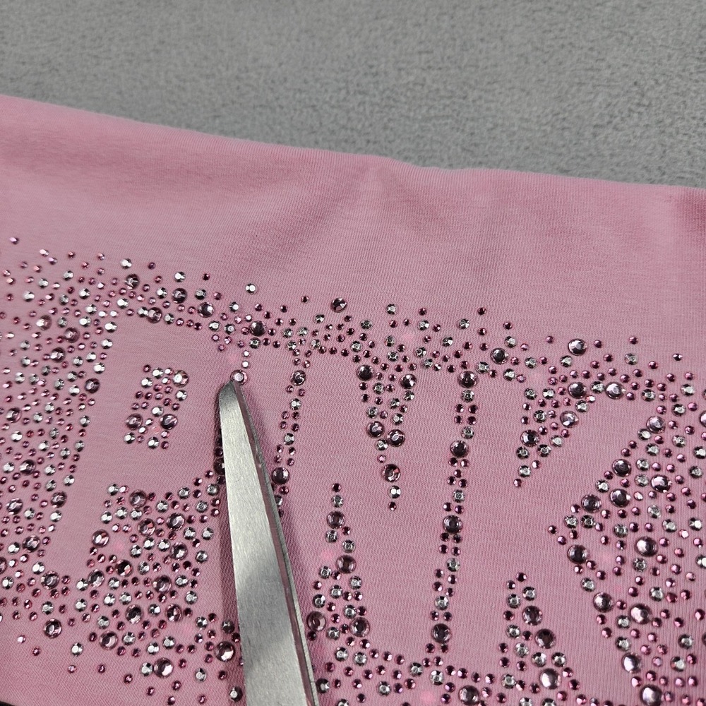 Y2K Victoria's Secret Pink Fold Over Yoga Pants Medium Bling Flare Sequin - Picture 6 of 16